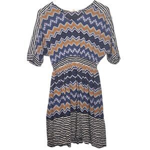 Altar'd State Blue Orange Chevron Dress 3/4 Sleeves Size Small Boho
